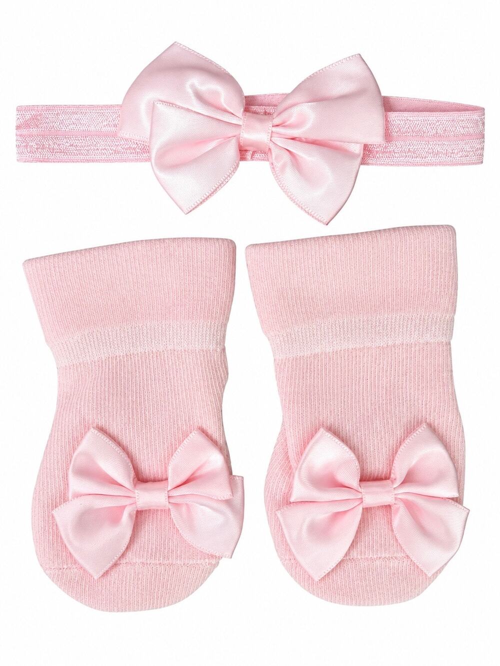 Baby Girl Pink Bow Socks & Matching Headband Set Size S 0–6M